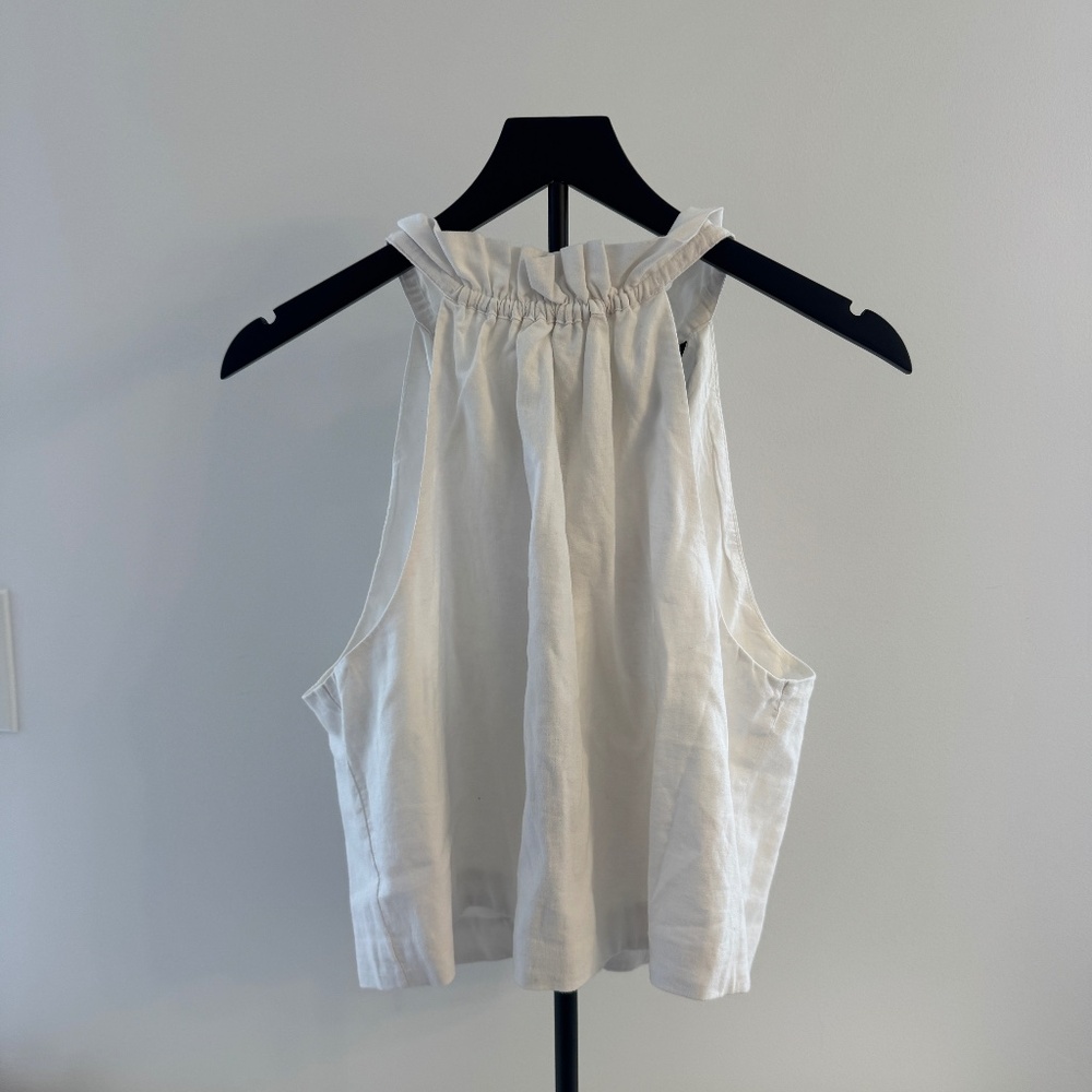 Banana Republic white linen ruffle collar cropped top